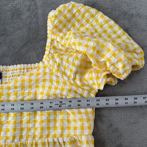 Old Navy Dress XL Yellow Gingham Plaid Puffed Sleeve Smocked Sweetheart Neck - Picture 5 of 7